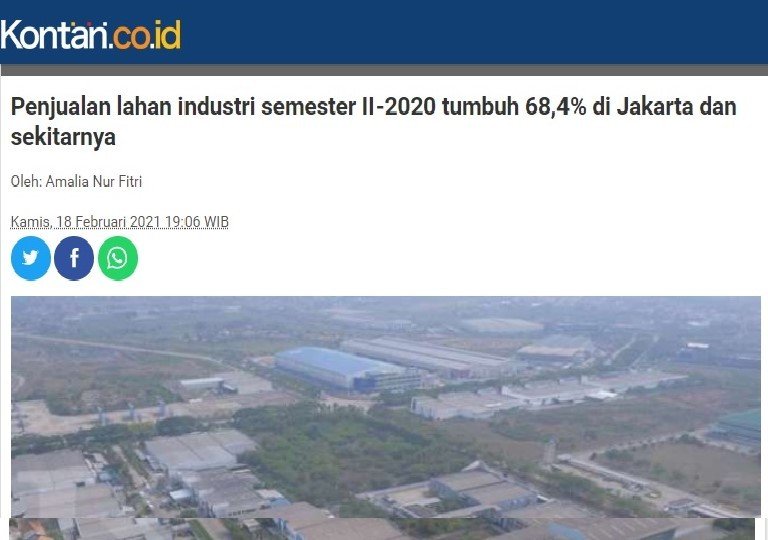 Penjualan lahan industri semester II-2020 tumbuh 68,4% di Jakarta dan sekitarnya | KF Map – Digital Map for Property and Infrastructure in Indonesia